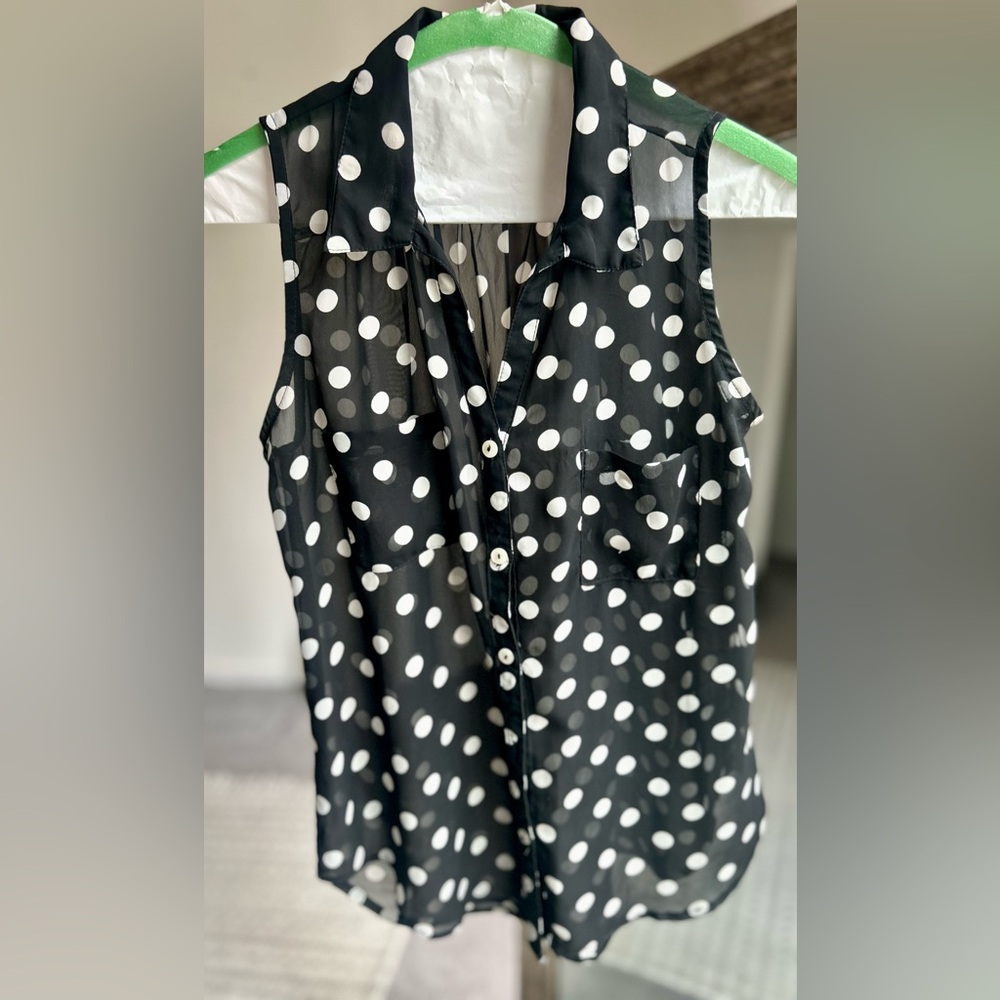 Sheer Black and White Polka Dot Top